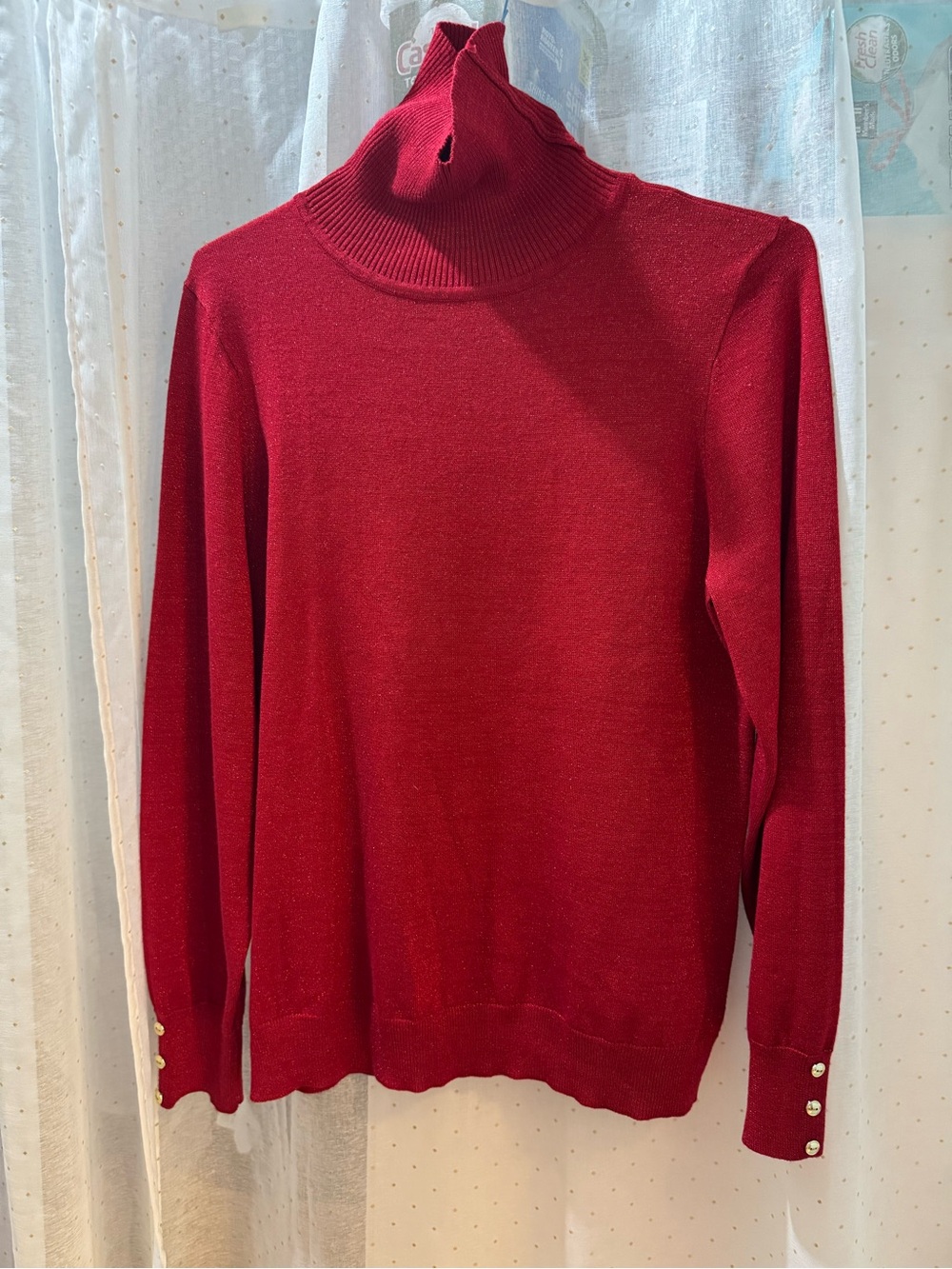 Women’s Red Turtleneck Sweater with Button Cuffs